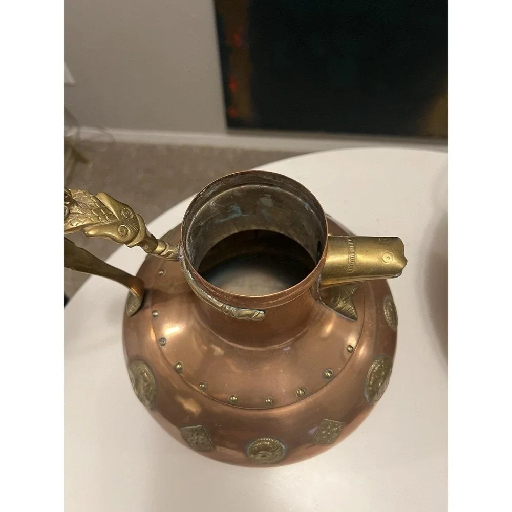 Vtg Middle East Copper / Brass Tea Pot Mystic Brass Creatures Approx 11" height - Picture 7 of 15